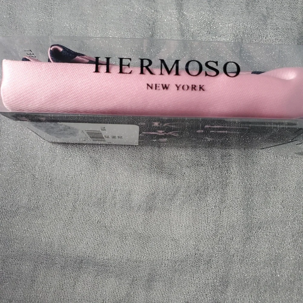 HERMOSO NEW YORK Pink Navy Stripe Bow Tie‎ Pocket Square Set Self Tie